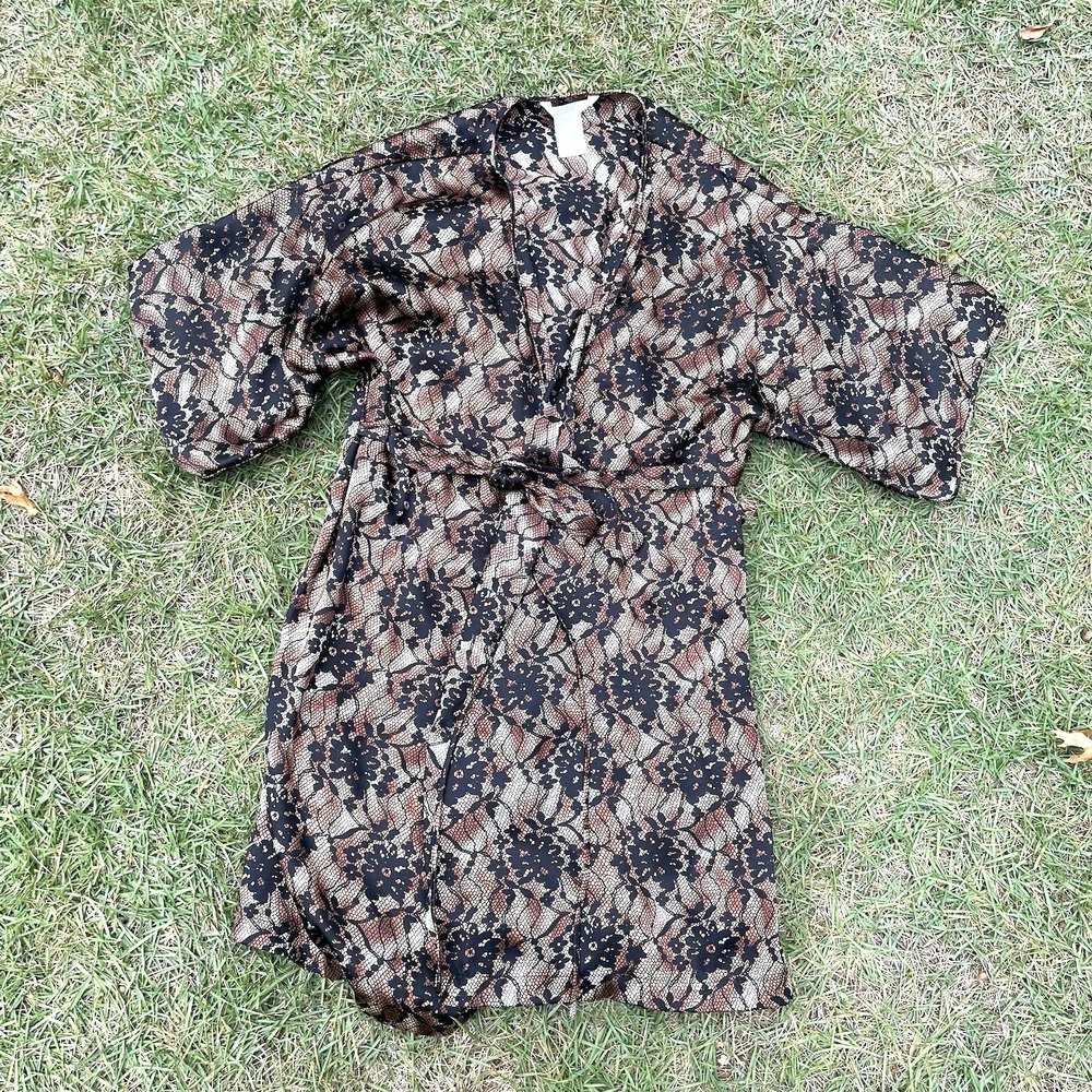 Secret Treasure Robe with Sash Floral Snake Skin Short Knee length Silky Large